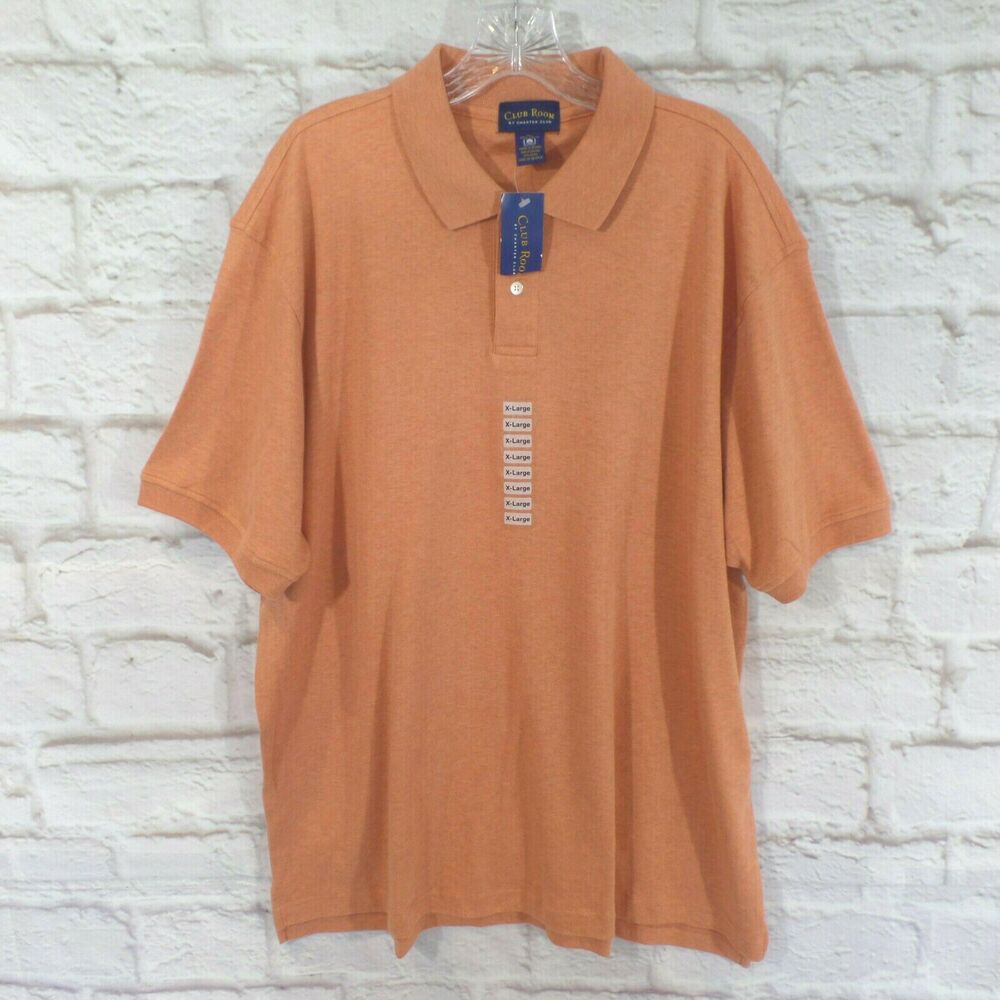 Charter Club Club Room Heathered Orange Cotton Short Sleeve Polo Shirt XL New!